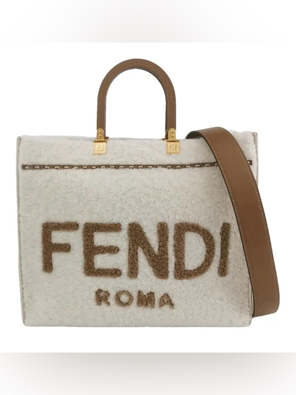 FENDI SHEARLING SUNSHINE MEDIUM TOTE BAG SHOULDER STRAP (LIMITED EDITION) - Picture 2 of 15